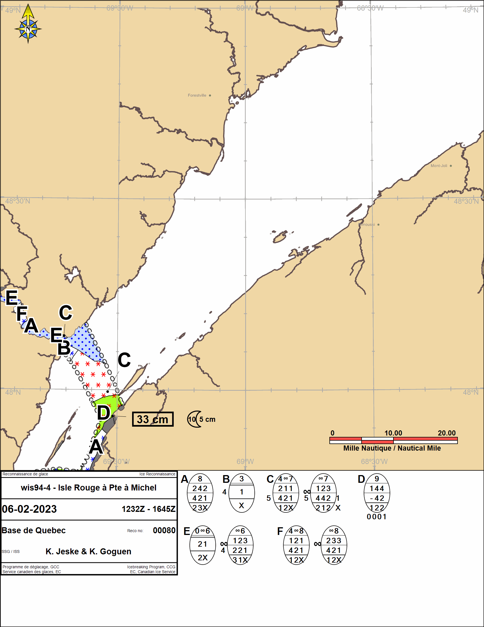 Carte des glaces Cacouna à Sept-Iles